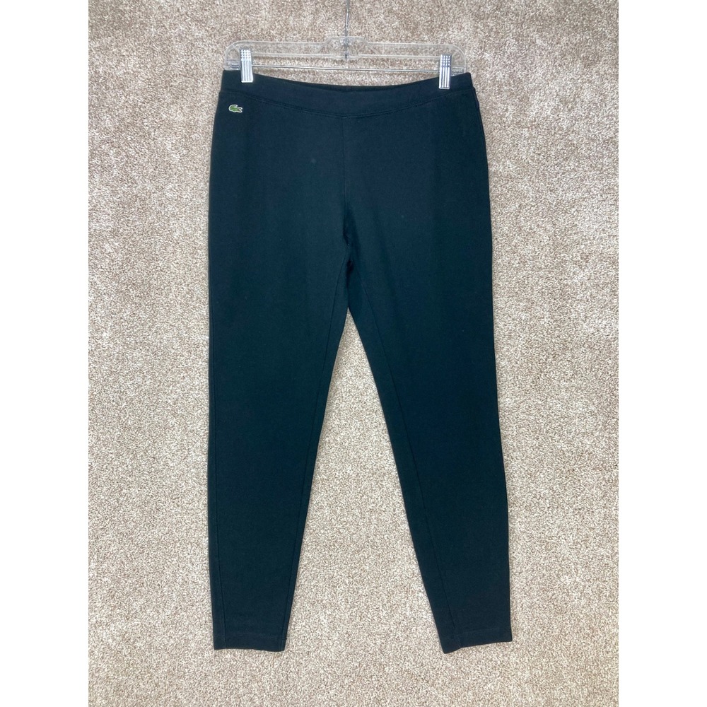 Lacoste Sport Stretch Tennis Jersey Leggings Women XL Black Casual Logo Pull On